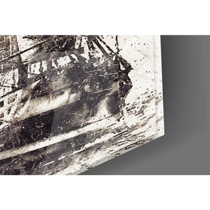 Black and white abstract sailing ship wall art canvas with teal orange splashes