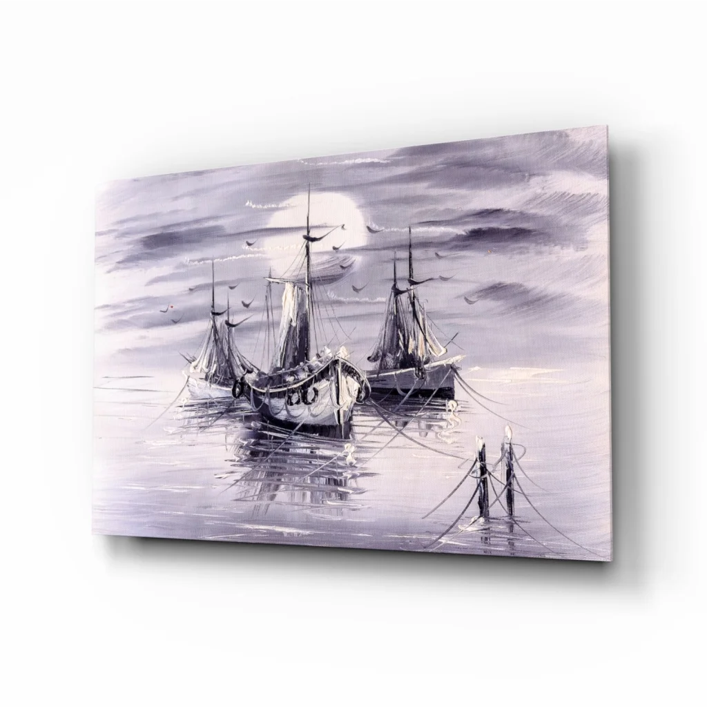 Dusk Boats Purple Watercolor Canvas Wall Art | Insigneart USA | vintageantiquesgifts.com