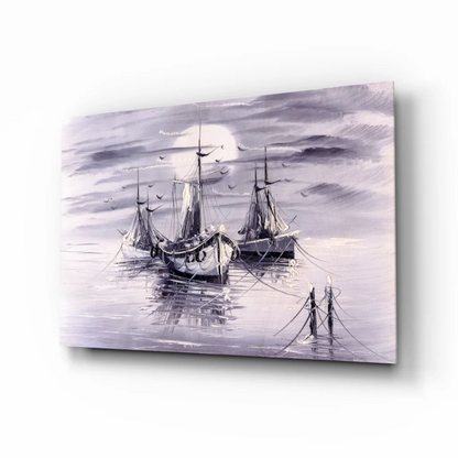 Dusk Boats Purple Watercolor Canvas Wall Art | Insigneart USA | vintageantiquesgifts.com