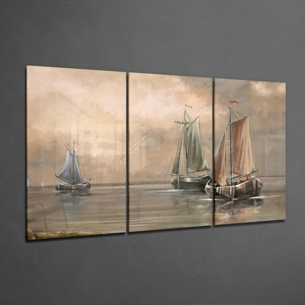 Serene Sailboat Canvas Wall Art Set in Calming Sepia Tones | Glass Wall Art Print | vintageantiquesgifts.com
