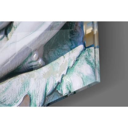 Stunning Lord Shiva glass wall art with sculpted hand in white teal patina