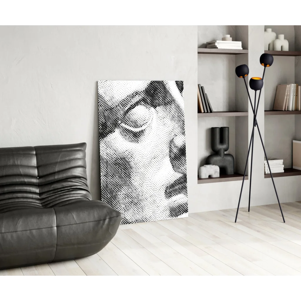 Black and white abstract halftone portrait glass wall art canvas