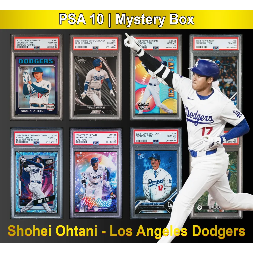 Shohei Ohtani PSA 10 Gem Mint baseball card collection from the Los Angeles Dodgers