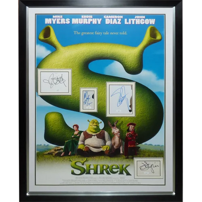 Deluxe framed Shrek movie poster with Mike Myers autographs and S-shape design