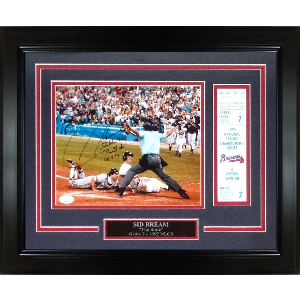 Sid Bream autographed deluxe framed 8x10 photo with replica ticket stub