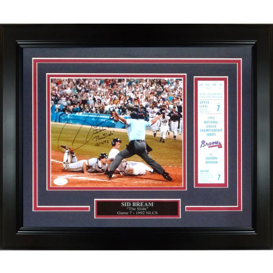 Sid Bream autographed deluxe framed 8x10 photo with replica ticket stub