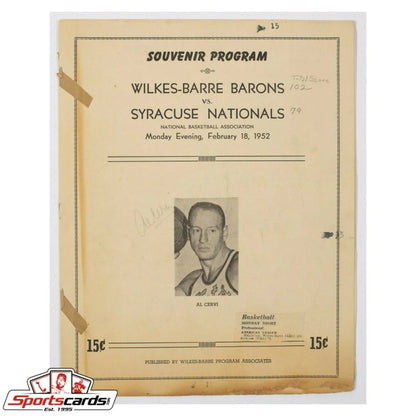Signed 1952 basketball souvenir program: Wilkes-Barre Barons vs Nationals Red Rocha