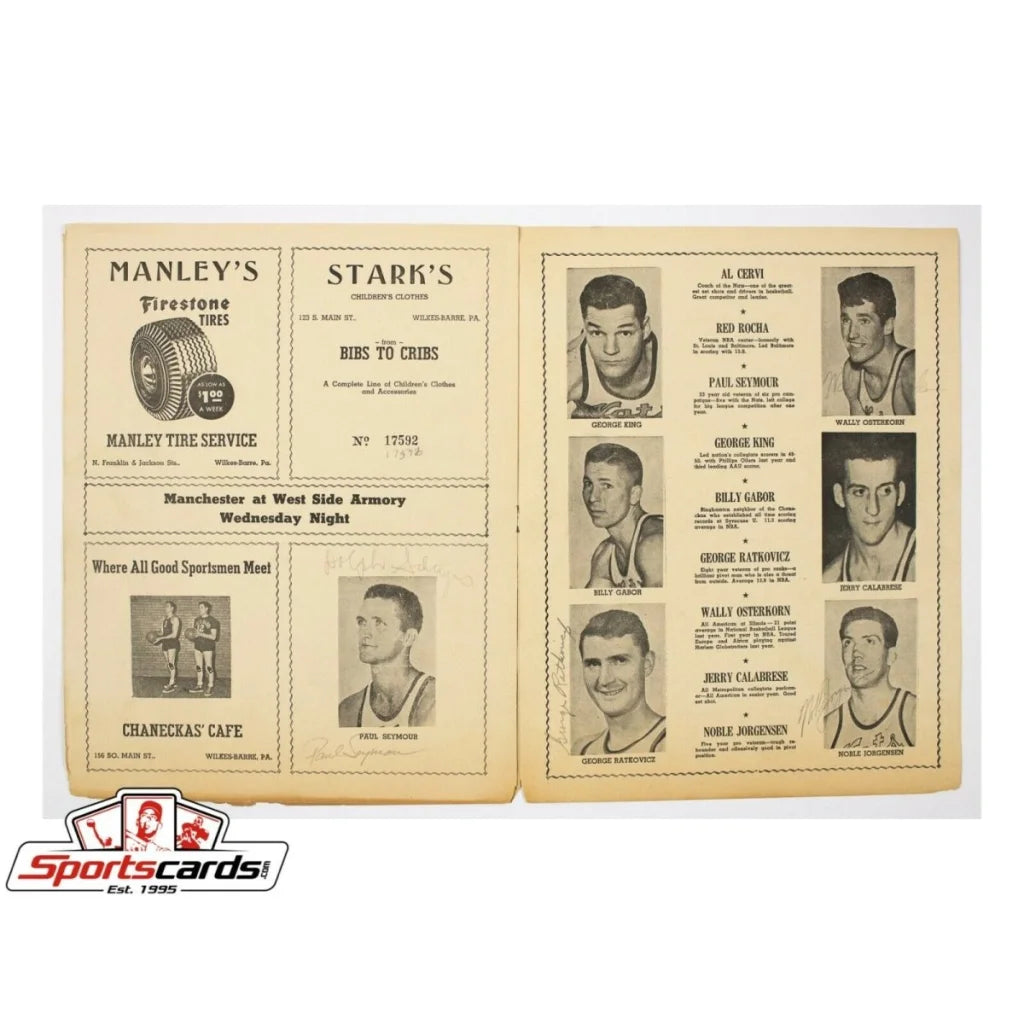 Vintage 1952 basketball souvenir program with signed Barons players