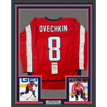 Framed signed Alexander Ovechkin Washington Capitals jersey with player photos for wall decor