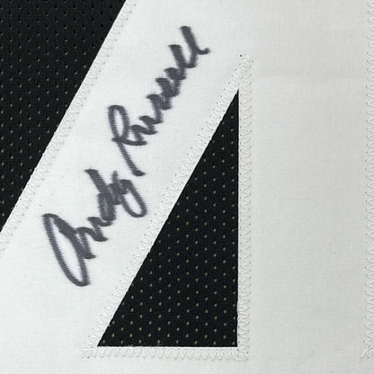 Black and white Andy Russell Steelers jersey with signature for your man cave