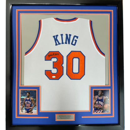 Framed Bernard King New York Knicks signed jersey with autographs and photos for your wall