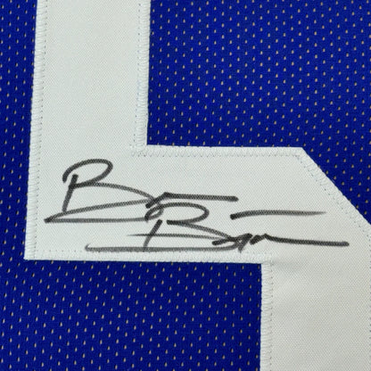 Framed signed Bosworth blue jersey with white lettering and photos