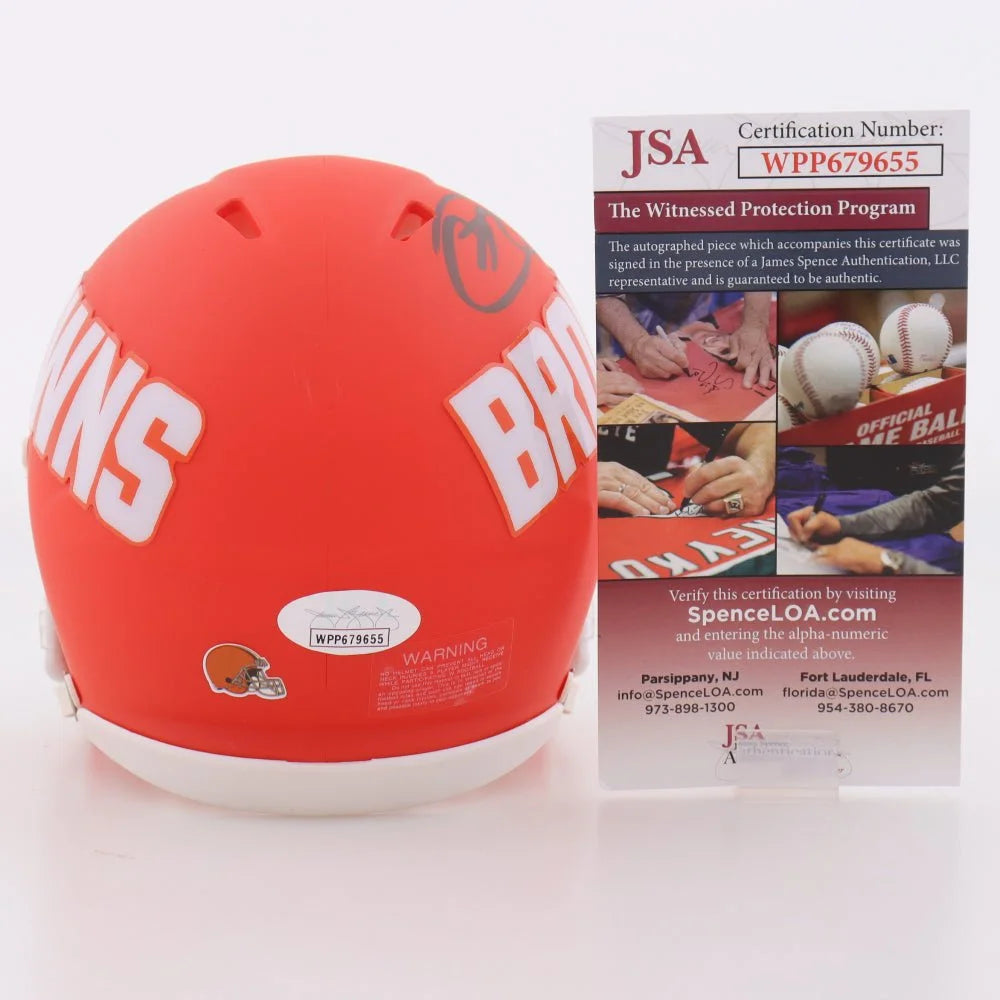 Orange Signed Browns Amp Alternate Speed Helmet with Certification Card for Collectors