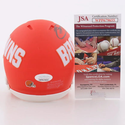 Orange Signed Browns Amp Alternate Speed Helmet with Certification Card for Collectors