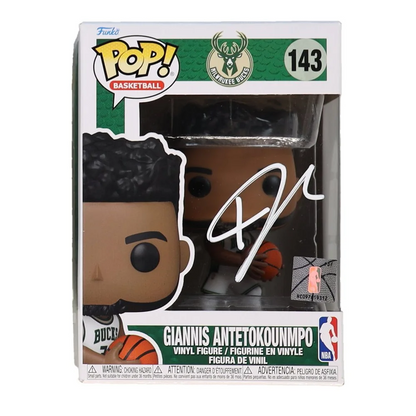 Autographed Giannis Antetokounmpo Funko Pop in original packaging, signed Bucks collectible