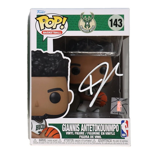 Autographed Giannis Antetokounmpo Funko Pop in original packaging, signed Bucks collectible