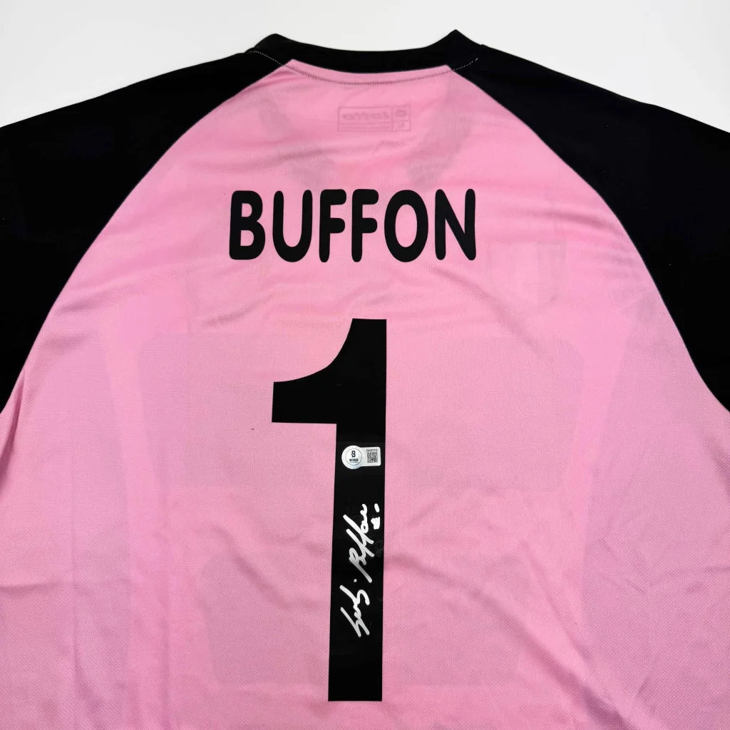 Signed Buffon pink and black jersey number 1 autographed collectible