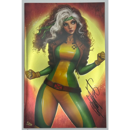 Signed Chris Claremont Avengers Annual foil edition cover with white-haired green-yellow superhero