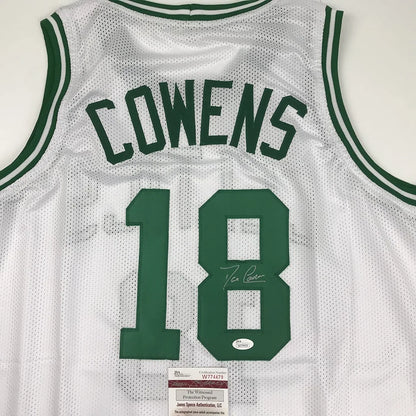 White mesh custom jersey from professional sports league with COWENS 18 autograph