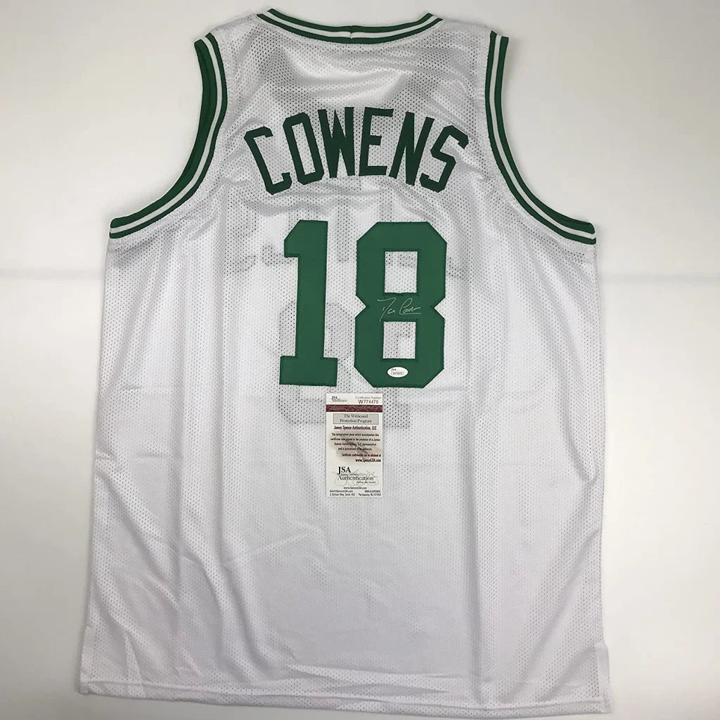 White custom basketball jersey with green trim from Professional Sports League era