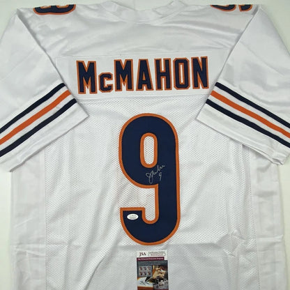Signed custom football jersey with navy and orange trim, perfect for professional sports fans