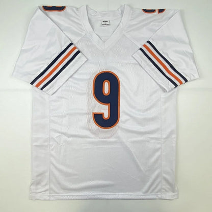 White custom jersey with number 9, orange and navy stripes, for NFL or sports league fans