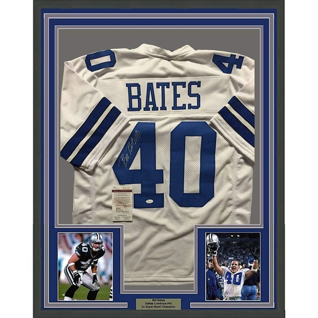 Framed signed Dallas Cowboys white jersey with blue lettering