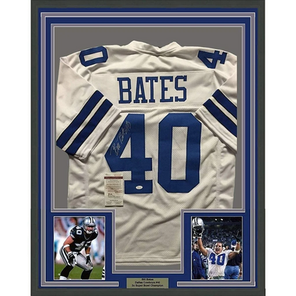 Framed signed Dallas Cowboys white jersey with blue lettering