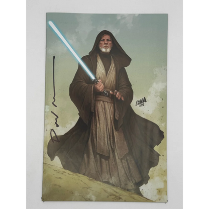 Autographed Star Wars Obi-Wan Kenobi comic cover art by David Nakayama with blue lightsaber