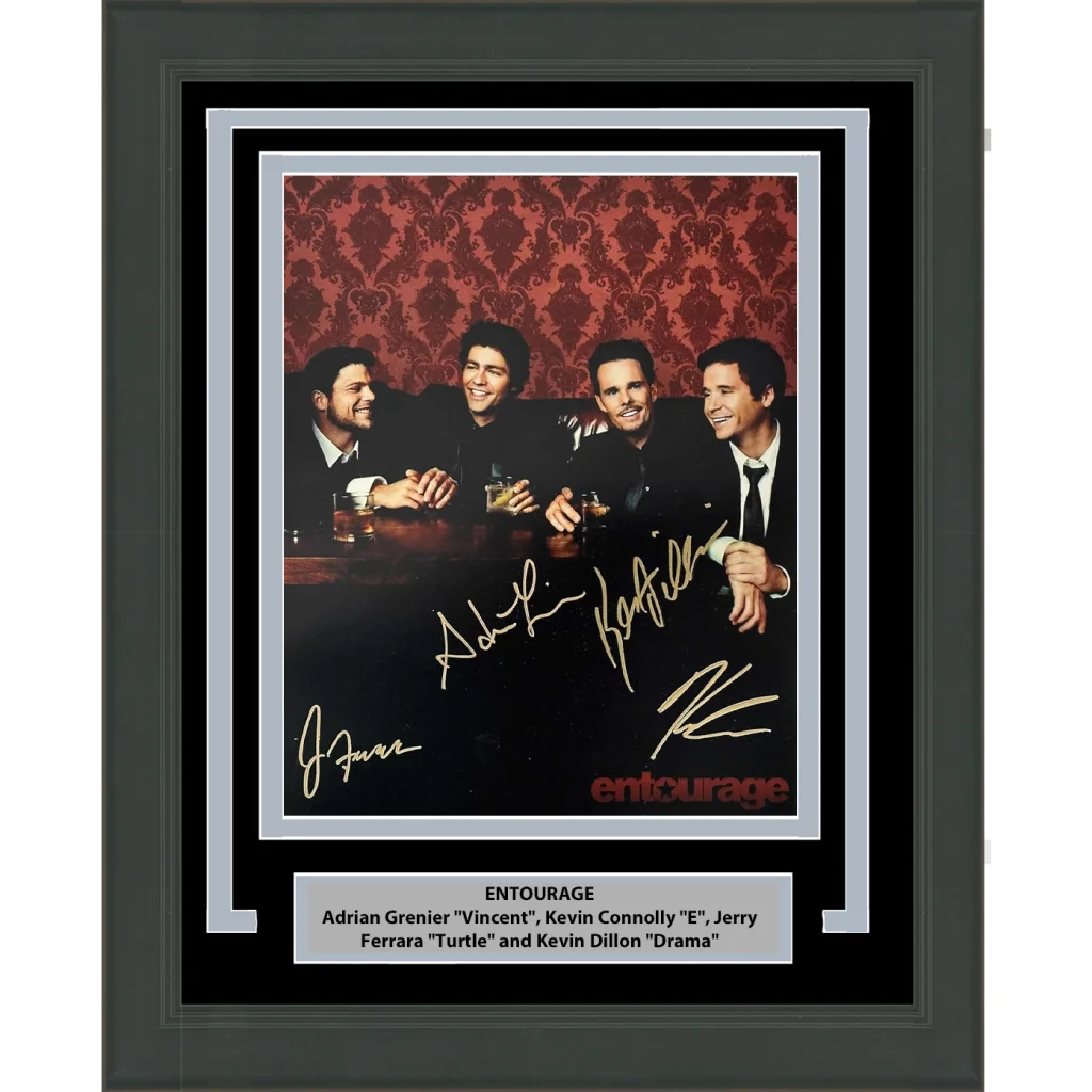 Framed signed Entourage cast photo featuring Adrian Grenier Kevin Connolly Jerry Ferrara
