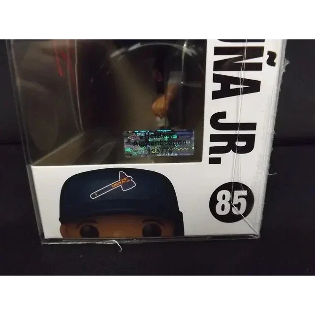 Signed Funko Pop of Acuña Jr Braves with Authentic Game sticker and Braves logo