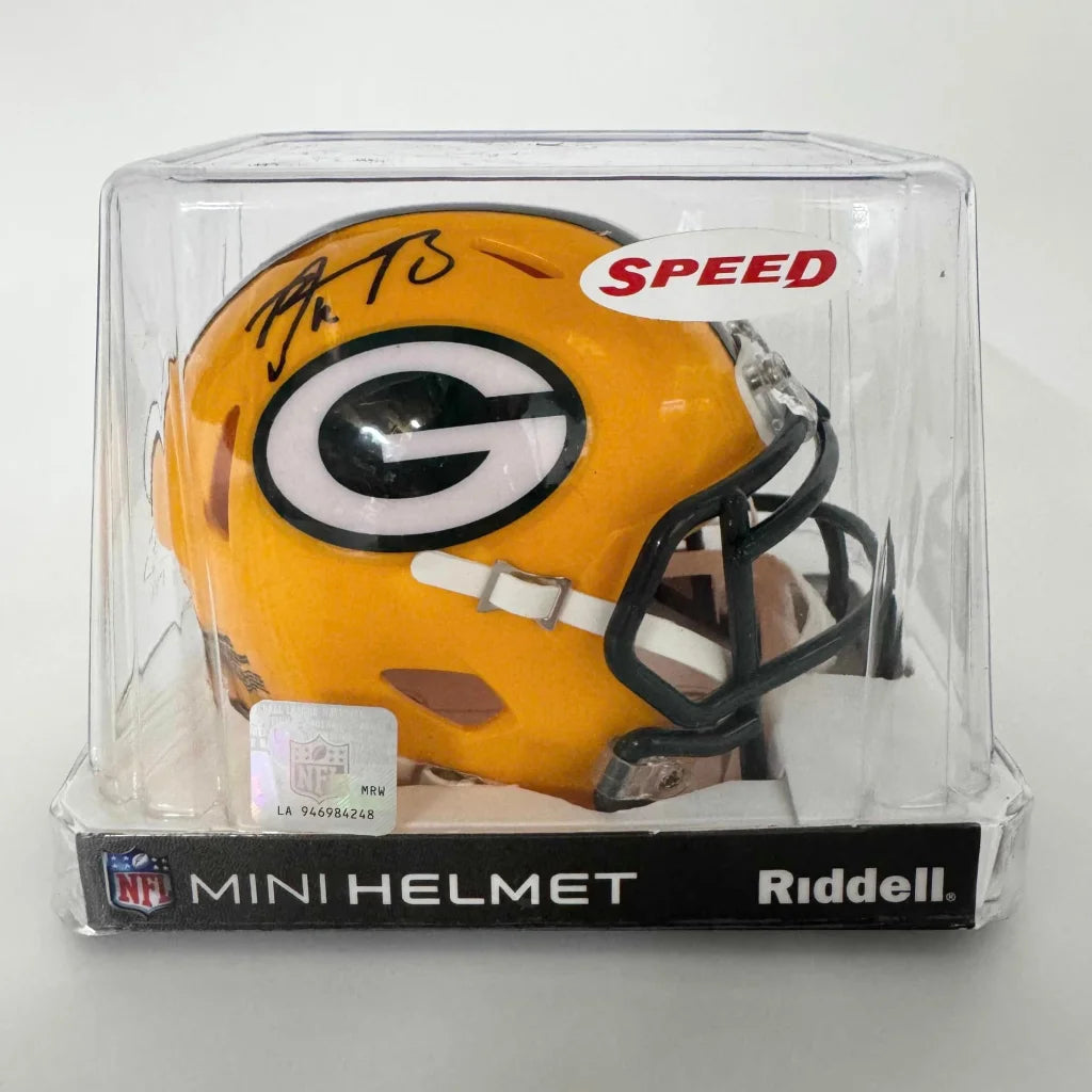 Green Bay Packers mini football helmet in clear display case for signed collectible