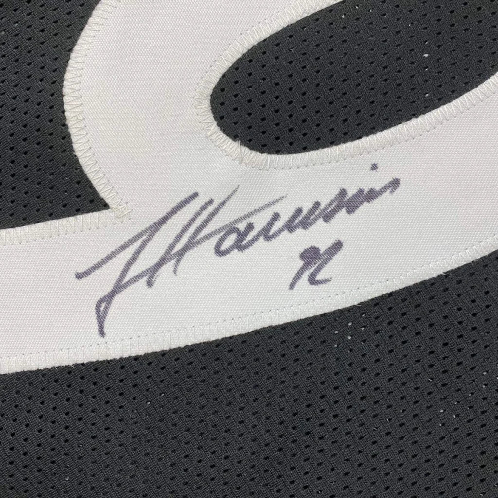 Signed black and white Nike Harrison 92 custom jersey, pro sports collectible