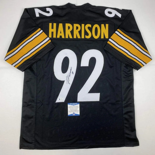 Signed Harrison 92 custom jersey, black and yellow pro sports league collectible