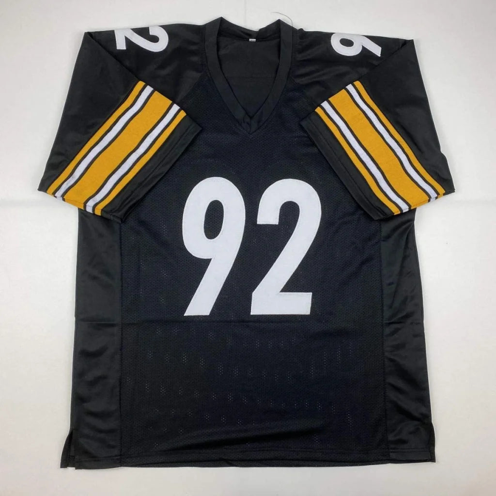 Signed black and yellow Pittsburgh Steelers custom jersey with number 92