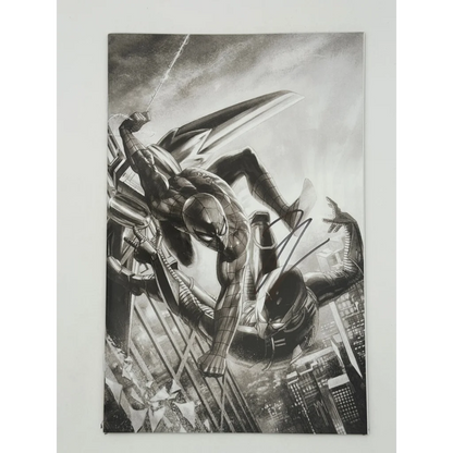 Grayscale Ultimate Spider-Man comic cover by Jonathan Hickman and Marco Checchetto