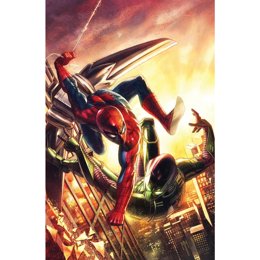 Jonathan Hickman signed Ultimate Spider-Man comic book featuring Spider-Man swinging and Green Goblin battle