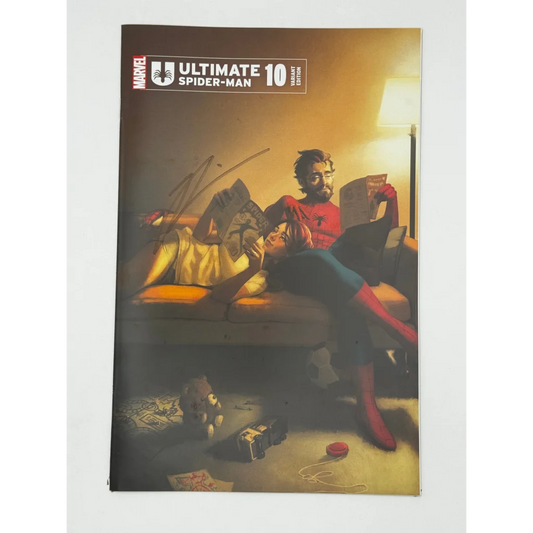 Jonathan Hickman signed Ultimate Spider-Man comic with Marco Checchetto variant cover featuring Spider-Man and Mary Jane