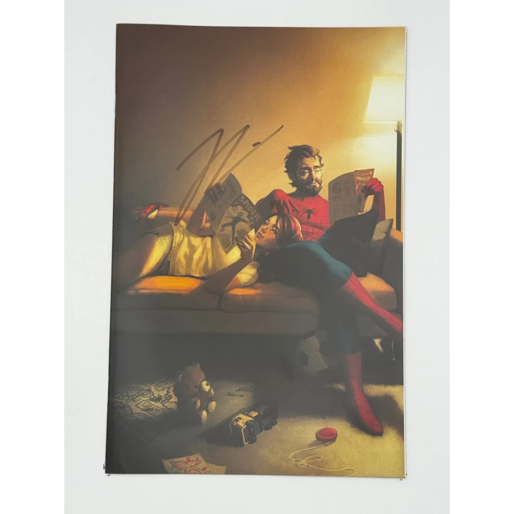 Signed Ultimate Spider-Man comic cover by Marco Checchetto featuring Spider-Man and Mary Jane