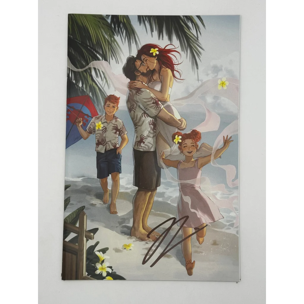 Jonathan Hickman signed Ultimate Spider-Man beach family art illustration on tropical beach
