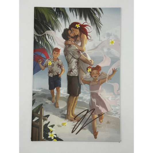 Jonathan Hickman signed Ultimate Spider-Man beach family art illustration on tropical beach
