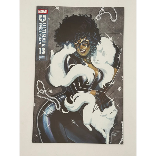 Comic book with female hero, dark curly hair, white cats, signed by Jonathan Hickman
