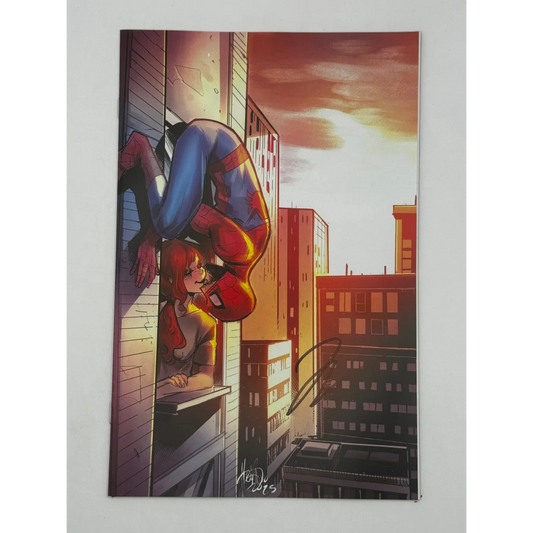 Jonathan Hickman signed Ultimate Spider-Man comic with Marco Checchetto art showing Spidey hanging upside down