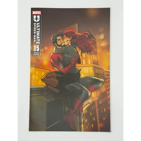 Jonathan Hickman signed Ultimate Spider-Man comic with Marco Checchetto art showing Spider-Man and Mary Jane on a rooftop