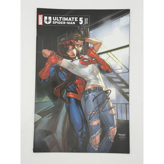 Jonathan Hickman signed Ultimate Spider-Man variant cover with Spider-Man and Mary Jane Watson