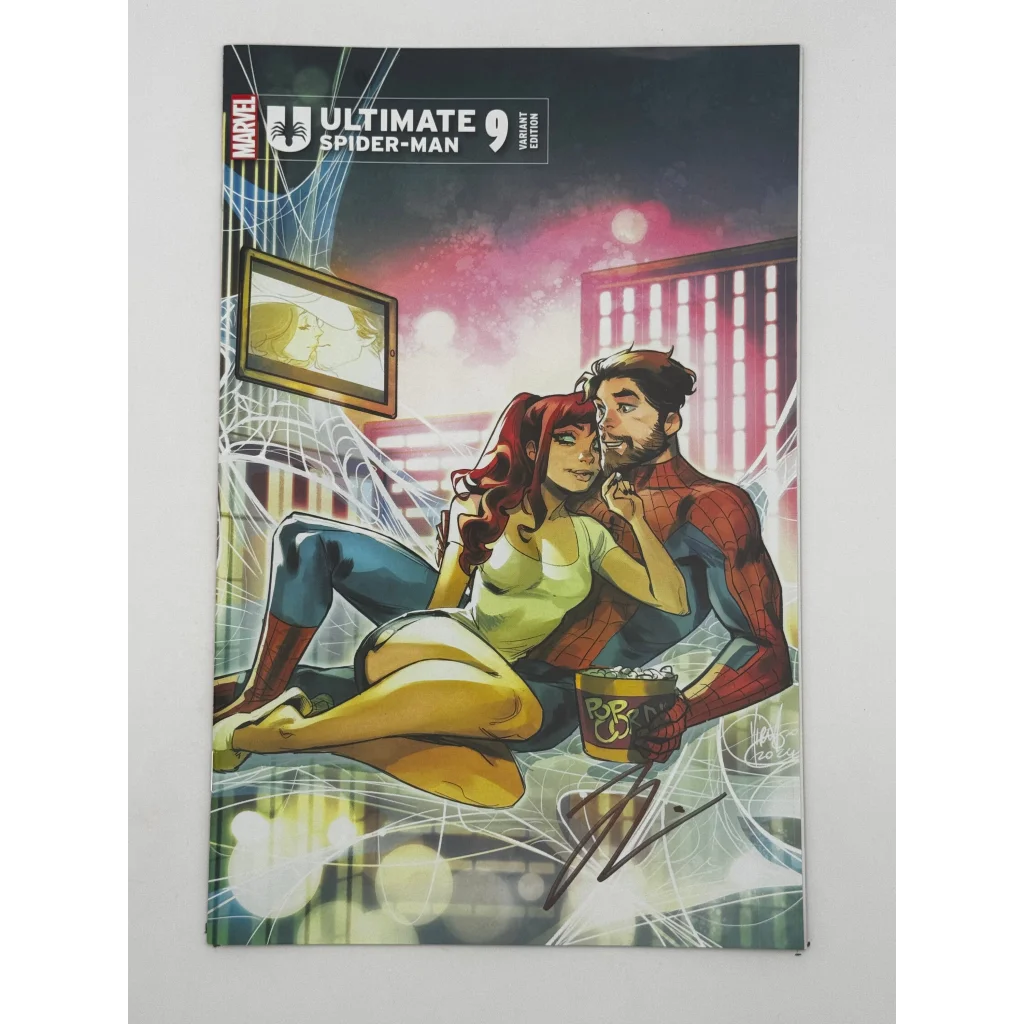 Jonathan Hickman signed Ultimate Spider-Man comic with Marco Checchetto cover art featuring Spider-Man and Mary Jane