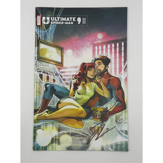 Jonathan Hickman signed Ultimate Spider-Man comic with Marco Checchetto cover art featuring Spider-Man and Mary Jane