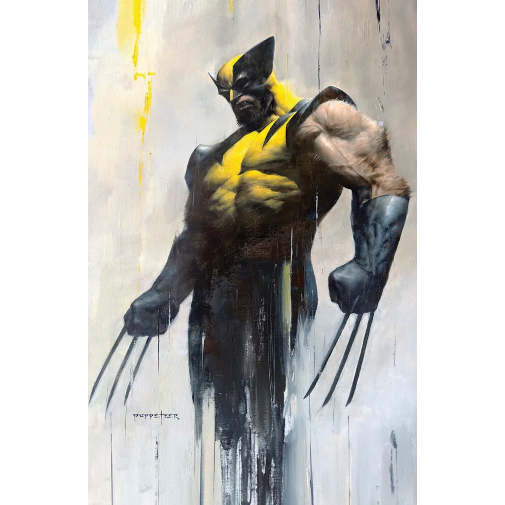 Digital portrait of Wolverine in yellow and black costume with claws, REVENGE Red Band exclusive from Unknown Comics