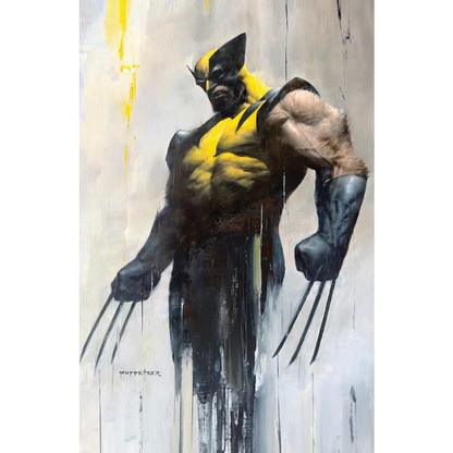 Digital portrait of Wolverine in yellow and black costume with claws, REVENGE Red Band exclusive from Unknown Comics