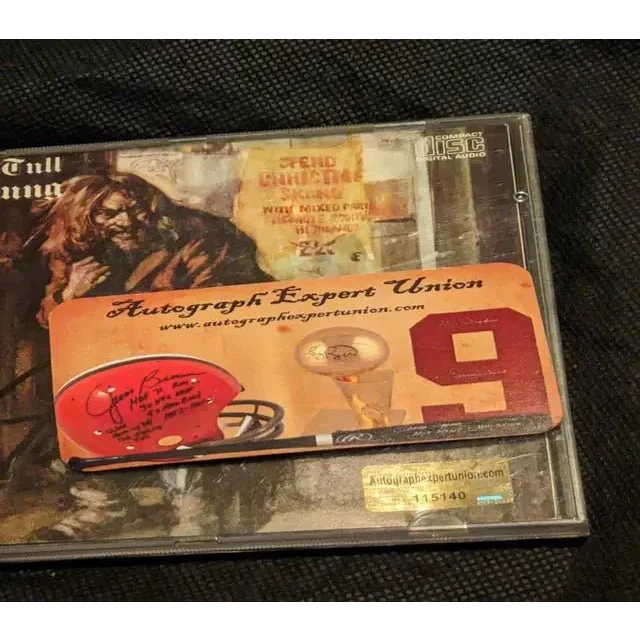 Signed CD cover of Jethro Tull Aqualung with promotional sticker from Ian Anderson Auto